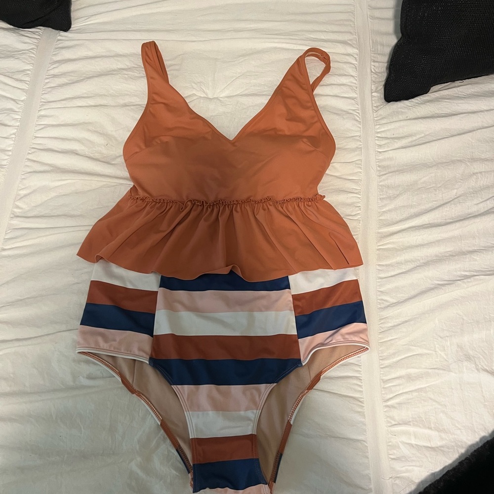 Kortni Jeane peplum swimsuit with high wasted full coverage bottoms top